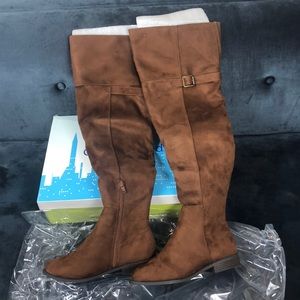 Brown vegan suede over the knee boots